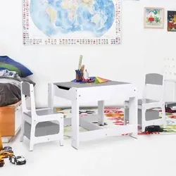 vidaXL Kindertisch mit 2 Stühlen - Multifunktionale Kindersitzgruppe - Kinderzimmertisch & -stuhlsets mit abnehmbarer Tischplatte, einer Seite Whiteboard und der anderen Kreidetafel für kreatives Spielen und Lernen.