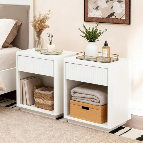 OKWISH Nachttisch Bettseitenschrank 2er Set mit Schublade und Ablage