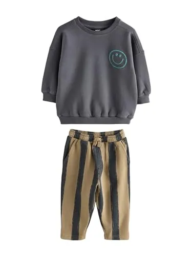 NEXT Jungen Gemusterte Jogginghose und Sweatshirt im Set Schwarz/Braun 80-86