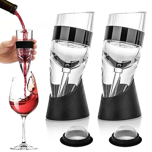 Weinbelüfter Set: 2 Stück Dekanter mit Ständer & Filter - Weinverschlüsse & -ausgießer – Perfekt für Rotweinliebhaber, sorgt für optimale Belüftung und verbesserten Geschmack.
