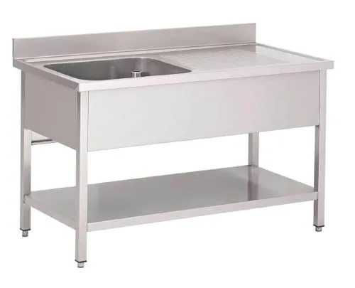 GastroHero Spültisch 120x60 cm - Edelstahl Spültisch mit Ausgussbecken links, ideal für Großküchen. Robuste Bauweise, leicht zu reinigen und mit integriertem Grundboden für zusätzlichen Stauraum.