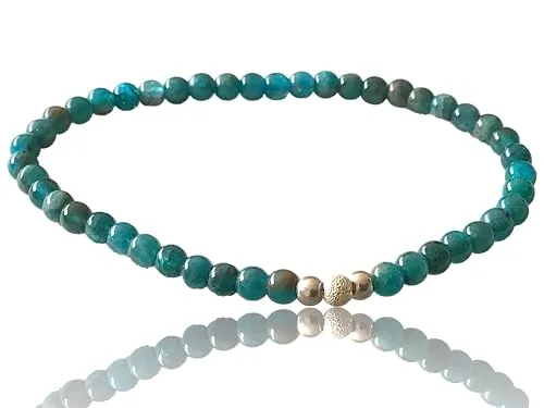 Steinfixx® - Elegantes Perlenarmband aus Apatit - Hochwertiges Edelsteinarmband mit 925 Silberperlen und silberner Sternstaubperle - handgefertigt - in Geschenkbox - Regeneration - M 18-19 cm