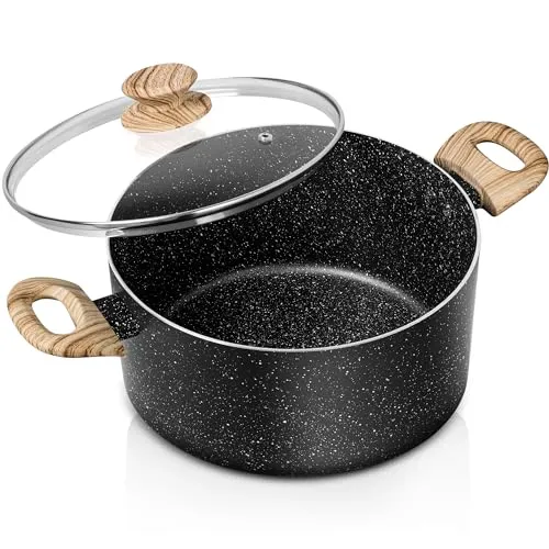 MICHELANGELO Kochtopf 24cm/4.7L mit Deckel aus Glas, Antihaft-Beschichteter Topf mit Induktion, Topf mit Stein Beschichtung, Hitzebeständiger Griff, Für alle Herdarten inklusive Induktion, Schwarz