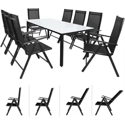 CASARIA® Gartenmöbel Set Bern - 8 Stühle mit Tisch 190x90cm - Stilvolles 9-teiliges Gartenmöbel-Set für 8 Personen, wetterfest und klappbar. Tisch aus 5mm Sicherheitsglas mit höhenverstellbaren Tischbeinen für individuelle Anpassung.