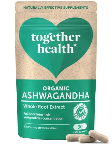Ashwagandha Kapseln von Together Health aus 100% Bio-zertifizierten Ashwagandha-Wurzeln – Hochdosiert mit über 5% aktiven Withanoliden – Vegane Schlafbeere Kapseln – 30 laborgeprüfte VegeCaps