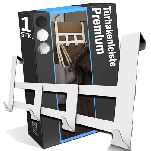 Menz Premium Türgarderobe zum Einhängen - Weiße Türhaken zum Einhängen aus Edelstahl, extrem belastbare Kleiderhaken Tür, hochwertige Türhakenleiste, universeller Handtuchhalter Tür