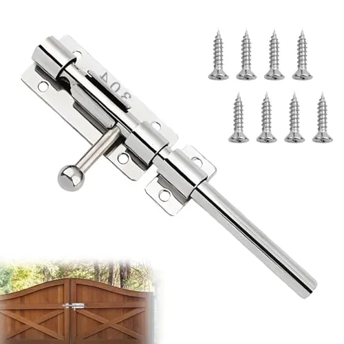 Bolzenriegel, 304 Edelstahl Torriegel mit Loch mit 8 Stück Schrauben Verdickte Türriegel Tor Riegel für Vorhängeschloss Schlossriegel für Haus Hof Garten Tor Zaun (16cm)