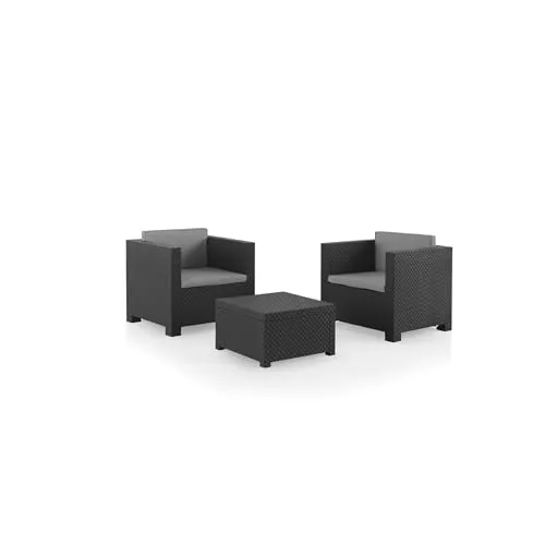 Garten Lounge Set mit Tisch und Sesseln - Unterhaltungsset für die Terrasse, bestehend aus Tisch und 2 Sesseln mit Kissen. Ergonomisches Design und pflegeleicht, ideal für Garten und Balkon.