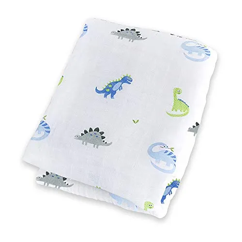 Lulujo Baby-Mulltuch Spucktuch mit schönem Motiv Dino 120 x 120 cm Baumwolle