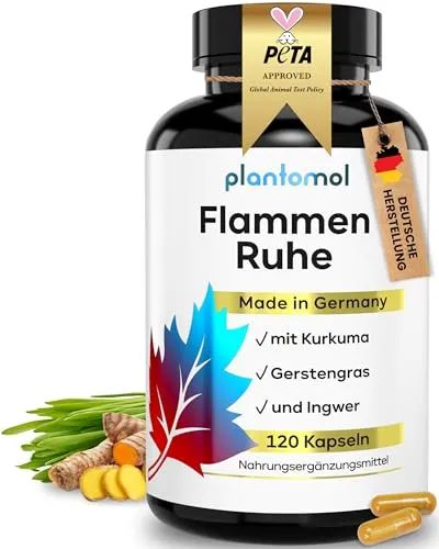 Kurkuma Ingwer Kapseln hochdosiert mit Gerstengras & Piperin - Flammenruhe - Kurkuma Kapseln hochdosiert mit Curcuma Extrakt & Curcumin - 4 Monatsvorrat 120