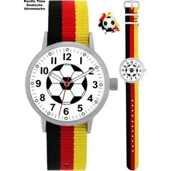 Pacific Time Armbanduhr Kinderuhr Jungen Fußball Sport Nylon Wechselarmband schwarz rot gold Deutschland 87021