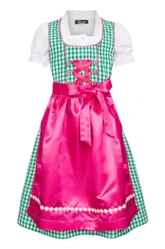 Ramona Lippert® Kinderdirndl Mia - Traditionelles Dirndl für Mädchen - Dirndl & Dirndl-Sets für Mädchen, klassisches Design in grün pink mit glänzender Schürze und bequemer Passform, ideal für Volksfeste und besondere Anlässe.