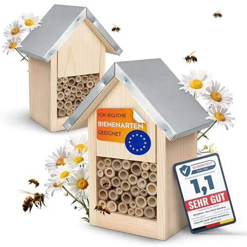 Oramics Bienenhotel mit Bambusröhrchen - Insektenhotel für Wildbienen und Hummeln – bietet sicheren Nistplatz und fördert die Bestäubung in Ihrem Garten.