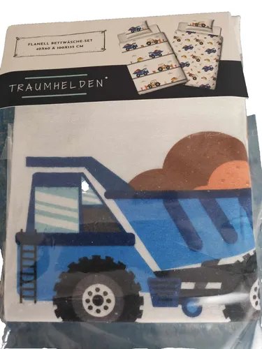 TRAUMHELDEN Bagger & LKW Baby/Kinder Bettwäsche - Bettwäschegarnitur aus 100% Baumwolle in Flanell/Biber, ideal für kleine Autofans. Waschbar bis 60°C und trocknergeeignet, sorgt für gemütliche Nächte im Kinderzimmer.
