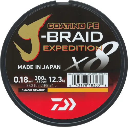 Daiwa J-Braid Expedition 150 m - Smash Orange - Hochwertige geflochtene Angelschnur aus japanischen Izanas Fasern, extrem glatt mit Silikonbeschichtung für höhere Knotenfestigkeit und Langlebigkeit. Ideal für anspruchsvolle Angler.