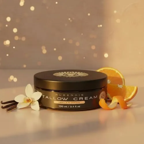 Premium Whipped Tallow Creme – Vanilla & Orange – Handgemacht & luftig – 100% Rindertalg für Gesicht & Körper – Natürliche Pflege für trockene, sensible Haut – Ohne Konservierungsstoffe