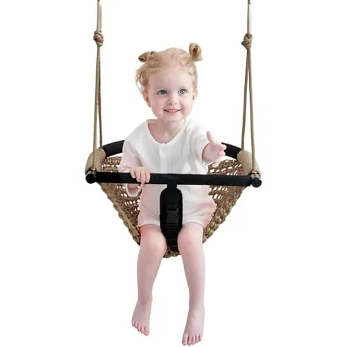 SFITVE Babyschaukel,Kinderschaukel mit Verstellbaren Seilen,für Kinder Heavy Duty Seilspiel Sicher Kinder Swing Set, für Outdoor Indoor,Garten (Khaki)
