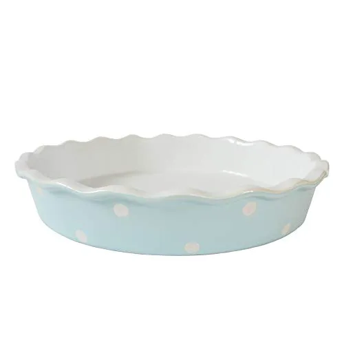 Isabelle Rose - IR5523 - Tarte/Quiche Form - Keramik -pastelblau, blau mit weißen Punkte - Polka Dot