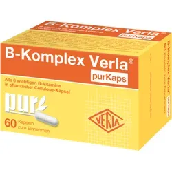 B-Komplex Verla Purkaps 60 ST - Nahrungsergänzungsmittel mit 8 wichtigen B-Vitaminen, glutenfrei und ohne Gelatine, ideal zur Unterstützung des Energiestoffwechsels.