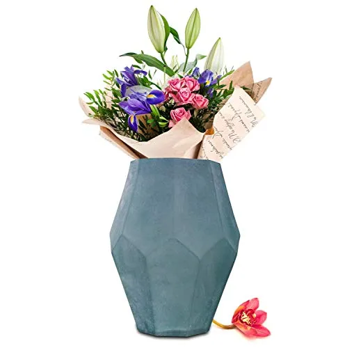 Sendez XXL Blumenvase 4,8 L Sofia Vase Tischvase Glasvase Dekovase Blumentopf Pflanztopf (Blau)