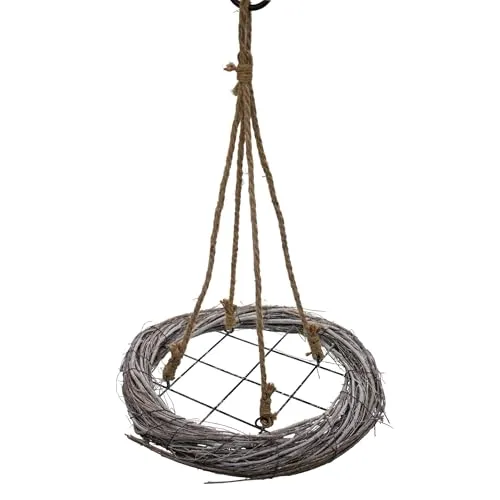 Holzkranz rund 38 cm mit Kordel zum Hängen - 2 Farben - Deko Hänge Kranz mit Metall Gitter für Zierschmuck - Weihnachtsdeko Deckenkranz Hängedeko Deckenhänger Bastelkranz aus Ästen (White Washed)