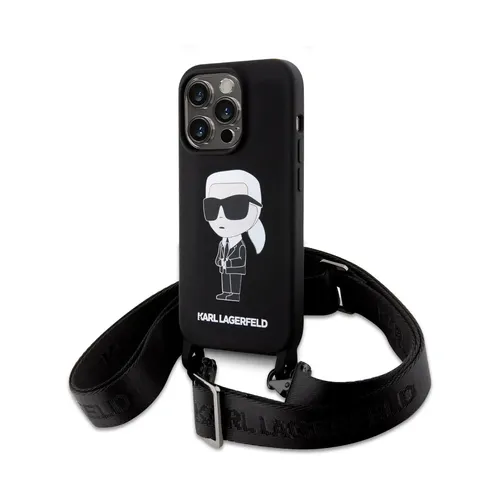 Karl Lagerfeld KLHCP15XSCBSKNK Hülle für iPhone 15 Pro Max - Stylische Umhängetasche aus Silikon mit Hartschalenkoffer, schützt Ihr iPhone 15 Pro Max und sorgt für einen ikonischen Look.