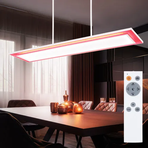 LED Hängeleuchte Esszimmerlampe 50W mit Fernbedienung - Moderne Hängeleuchte für Esszimmer und Wohnzimmer, dimmbar mit RGB Farbwechsel und Memory-Funktion. Ideal für stimmungsvolles Licht von warmweiß bis kaltweiß (2700-6500K) bei 5160lm.
