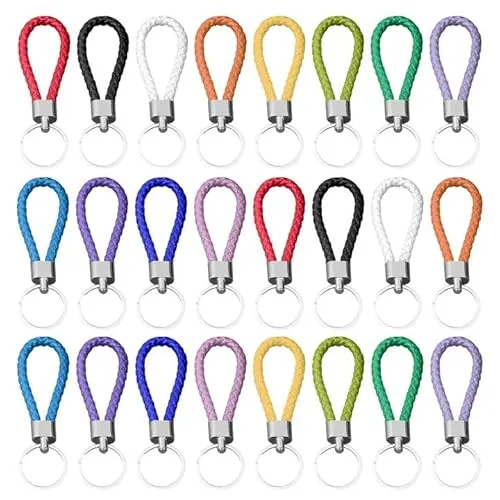 EUPSIIU 24 Stück Geflochtenes Leder Schlüsselanhänger, Lederband geflochten Schlüsselanhänger für Damen & Herren, Auto Schlüsselanhänger, für Auto, Motorrad und Haus-Schlüssel (Bunt)