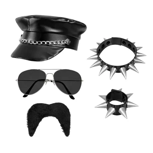 Boland 33208 - Rocker Set für Kostüme, 5-teiliges Zubehör für Karneval mit Mütze, Kette, Armband und Partybrille