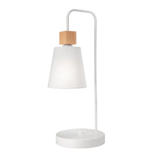 Stylische Tischlampe REILLY Weiß - Skandinavisches Design - Tischleuchte im skandinavischen Design mit echtem Holz und Stoffschirm. Ideal für Wohnzimmer, Schlafzimmer oder Jugendzimmer, sorgt für blendfreies Licht und angenehme Atmosphäre.