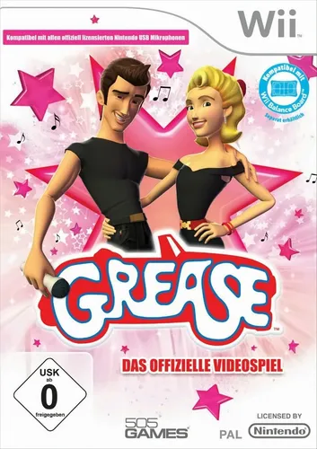 Grease Videospiel für Wii - Musikspiel für Nintendo Wii, erlebe mit bis zu 8 Spielern die Kultsongs und Lieblingsszenen aus dem Film gemeinsam mit Freunden und Familie!