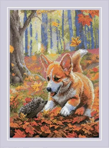 RIOLIS Kreuzstich Kit Treffen im Wald 2303, 21 x 30 cm - Kreatives Kreuzstichset mit hochwertigem AIDA-Stoff und 29 Farben Wolle/Acrylfäden. Ideal für Anfänger und Profis, fördert die Kreativität und ermöglicht individuelle Kunstwerke. Enthält Nadel, Anleitung und Farbschema.