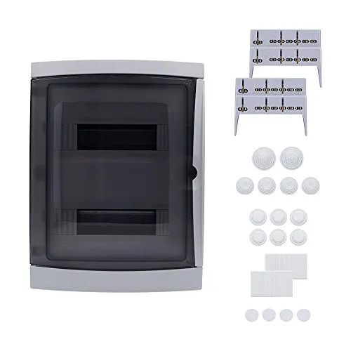 Aufputz Feuchtraum Verteiler 2-reihig IP65 26 Module Verteilerkasten Kleinverteiler Sicherungskasten, Tür transparent