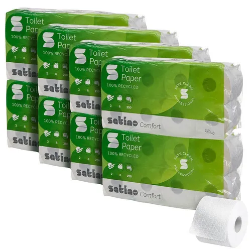 Satino by wepa Toilettenpapier comfort 2-lagig Recyclingpapier, 64 Rollen - Umweltfreundliches Toilettenpapier aus 2-lagigem Recyclingpapier, weich und reißfest. Ideal für umweltbewusste Haushalte und öffentliche Einrichtungen.
