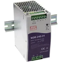 MW WDR-240-24 - Schaltnetzteil 240W 24V 10A - Schaltnetzteil für DIN-Schiene mit hoher Effizienz von 91%, ideal für industrielle Anwendungen. Robuste Bauform und Schutz gegen Kurzschluss und Überlast.