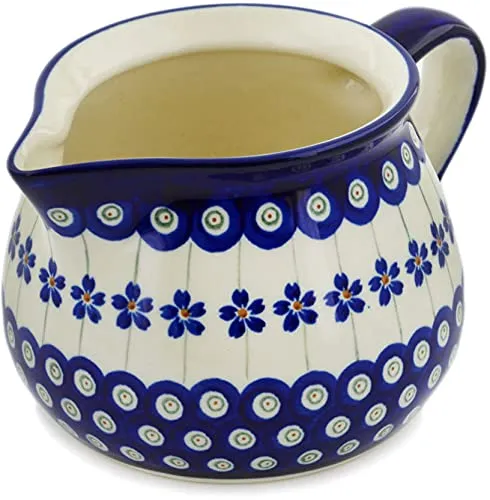 Original Bunzlauer Keramik Milchkanne 1,0 Liter - Milchkännchen & Sahnekännchen, handverziert und lebensmittelgeeignet, spülmaschinenfest und hitzebeständig – ideal für stilvolles Servieren.