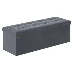 SONGMICS Ottoman-Beistelltisch, klappbarer Aufbewahrungsbank, 38 x 110 x 38 cm, Trittbank, Aufbewahrungskoffer, Belastbarkeit bis 300 kg, für Wohnzimmer, Schlafzimmer und Flur, Schlammgrau