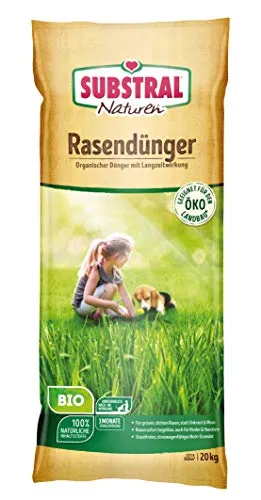 Substral Dünger Naturen Rasendünger 20 kg - Dünger für dichten, sattgrünen Rasen mit Langzeitwirkung bis 90 Tage. Ideal für Außenbereiche, unbedenklich für Kinder und Haustiere.