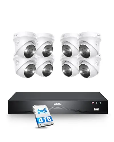 ZOSI POE Überwachungskamera 16CH/24CH 8MP/5MP NVR - WLAN- & Smart-Überwachungssysteme mit 8 wetterfesten Kameras und 4TB HDD, erweiterbar auf 24CH, inklusive intelligenter Personenerkennung und Nachtsicht bis 30m.
