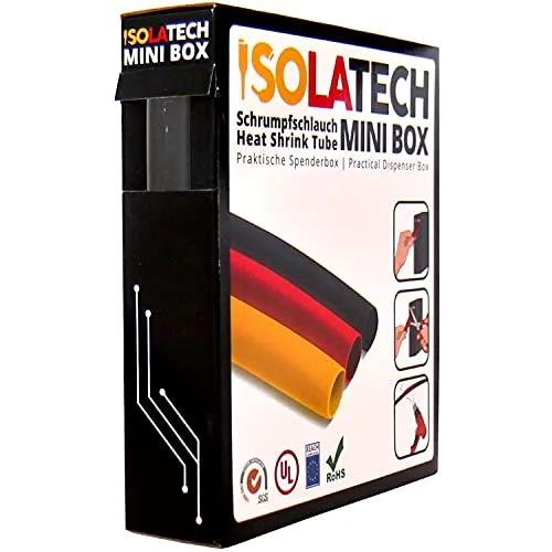 ISOLATECH Schrumpfschlauch 3:1 Set mit Kleber transparent Ø12,7mm 5 Meter Meterware unbeschriftet Rolle in praktischer Spenderbox