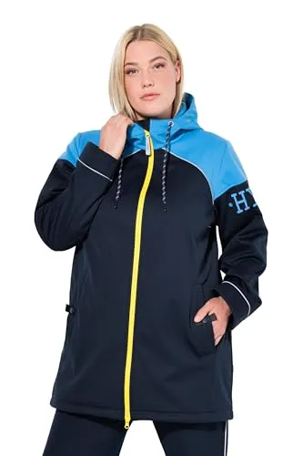 Ulla Popken Damen große Größen Übergrößen Plus Size Softshell-Longjacke, wasserabweisend, 2-Wege-Zipper Marine 46+ 835228740-46+