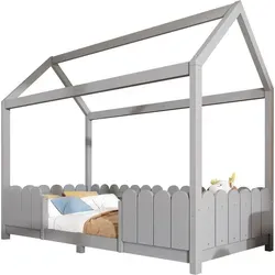 Hausbett Grau 90x200 cm – Verspieltes Kinderbett mit Rausfallschutz