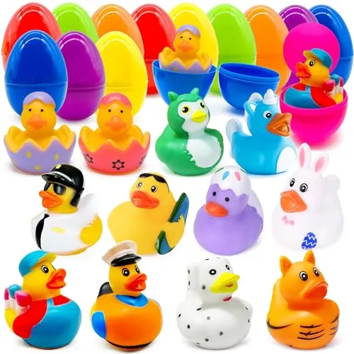 Edmirfun12 Stück gefüllte Ostereier mit Gummiente, Bunte mit verschiedenen Enten, Eier für Ostern Partyzubehör, Ostereiersuche, Ostern kinderm, Ostern deko, Osterkorb Füllstoffe, Kinderspielzeug