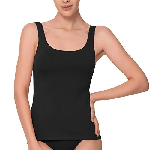 Celodoro Damen Basic Tanktop Achselhemd (1 Stück) Trägertop aus Baumwolle - Schwarz XL