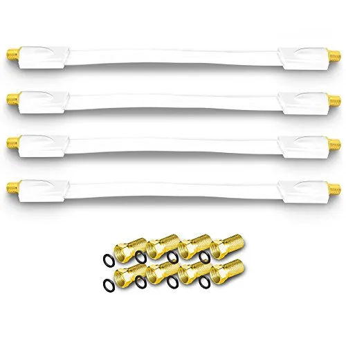 ARLI 4x Fensterdurchführung Ultra Slim weiß – Flachkabel + 8x F-Stecker mit Dichtring vergoldet TV SAT DVB-S2 DVB-T2 für Fenster Türen Wohnwagen Camping