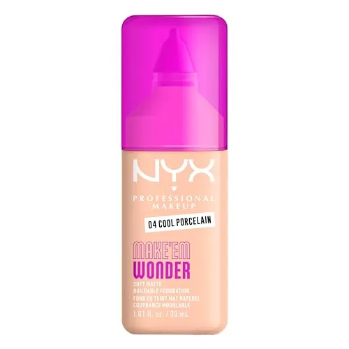 NYX Professional Makeup Make 'Em Wonder Foundation, 24H Soft Matte Aufbaubare Foundation, Mit hoher Deckkraft, Mattes Finish, 04 Cool Porcelain