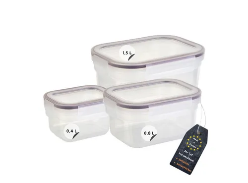 Engelland Frischhaltedose 3er Set Aufbewahrungsdosen mit Deckel, Vorratsdose, Frischhaltedose, Kunststoff/Silikon, (Vorteils-Set, 3-tlg., 0,4 L / 0,8 L / 1,5 L), luftdicht, auslaufsicher, stapelbar, BPA-frei, verschiedene Größen