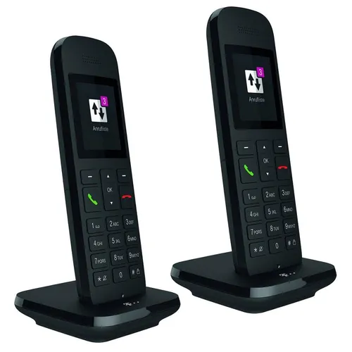 Telekom Speedphone 12 Duo schwarz - Festnetztelefon mit zwei Handgeräten, ideal für flexibles Telefonieren im gesamten Zuhause.