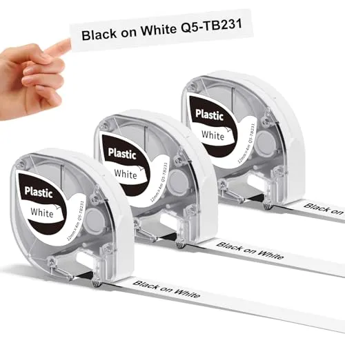 3x Phomemo P12&P12-Pro Etikettenband 12mm x 4m Schwarz auf Weiß Q5-TB231