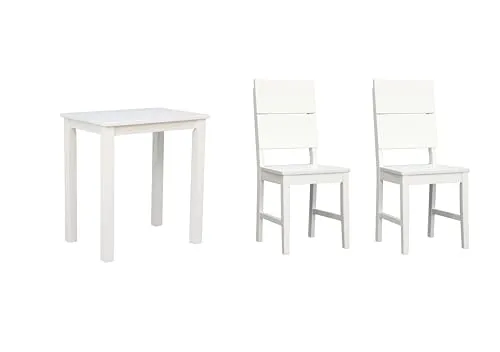 Woodroom Essgruppe Kota Hevea massiv weiß lackiert 70x75x50 cm mit 2 Stühlen - Kompakte Essgruppe aus hochwertigem Hevea-Massivholz, ideal für kleine Küchen oder Apartments. Die lackierte Oberfläche bietet Schutz vor Flecken und erleichtert die Pflege. Perfekt für 2-4 Personen und in drei Farben erhältlich.